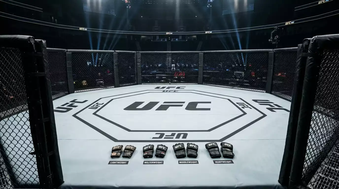 UFC fighters from different weight divisions standing side by side in the octagon